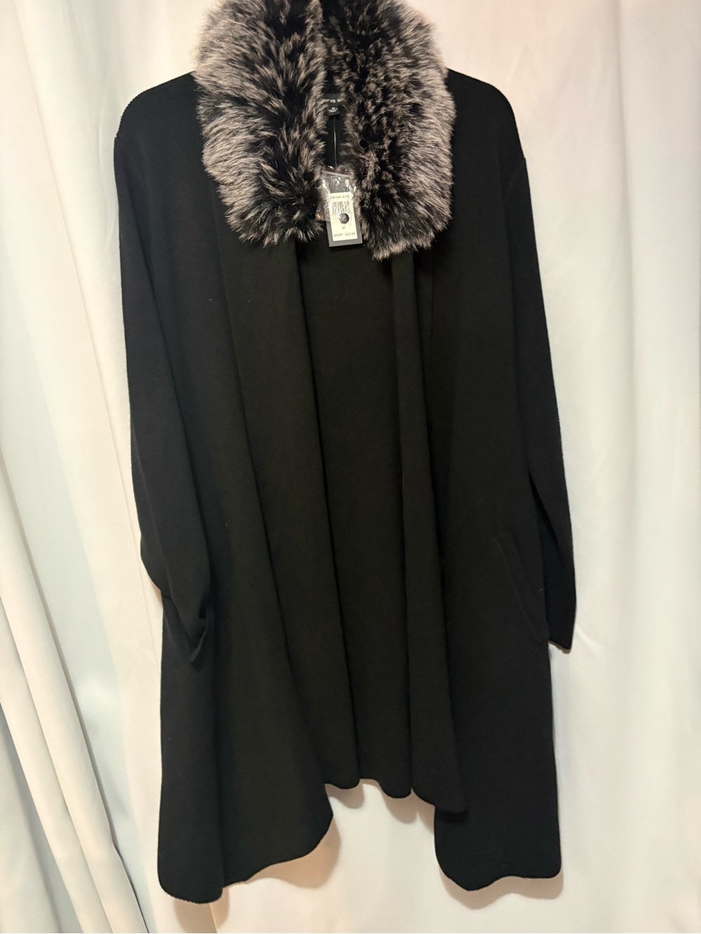 Verve Ami Black Coat with Gray Faux Fur Collar